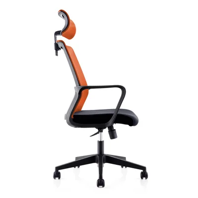 Директорски стол RFG Smart HB, дамаска и меш, Tilt механизъм, до 120 kg, черна седалка, оранжева облегалка