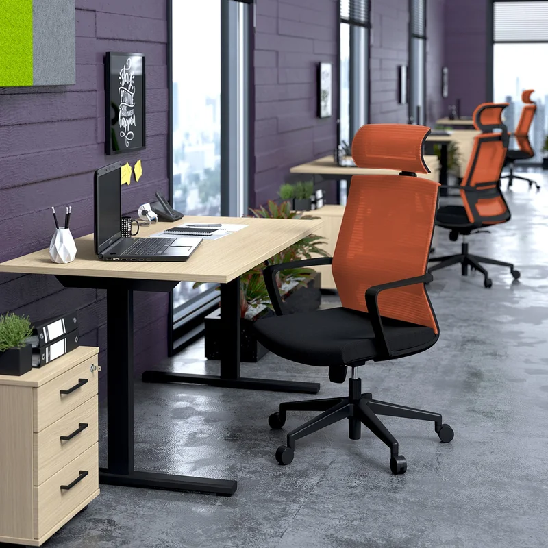 Директорски стол RFG Smart HB, дамаска и меш, Tilt механизъм, до 120 kg, черна седалка, оранжева облегалка