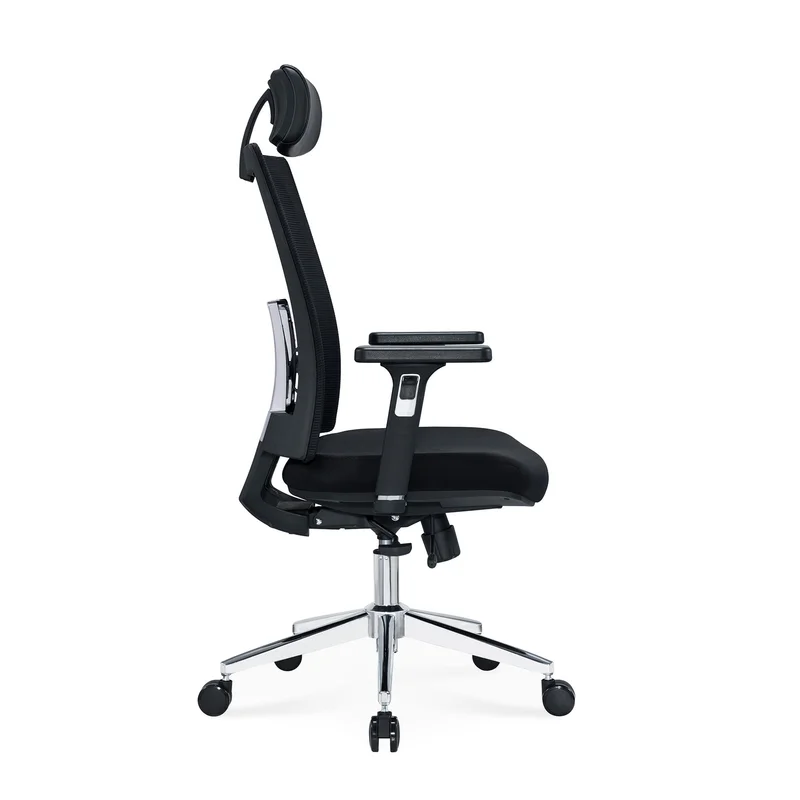 Ергономичен стол RFG Luxe HB Chrome, дамаска и меш, Multi-function механизъм, до 120 kg, черна седалка, черна облегалка