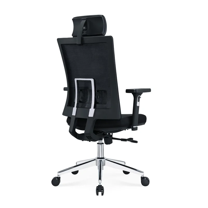 Ергономичен стол RFG Luxe HB Chrome, дамаска и меш, Multi-function механизъм, до 120 kg, черна седалка, черна облегалка
