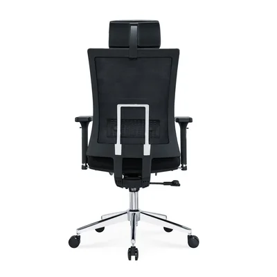 Ергономичен стол RFG Luxe HB Chrome, дамаска и меш, Multi-function механизъм, до 120 kg, черна седалка, черна облегалка