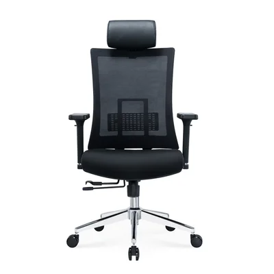 Ергономичен стол RFG Luxe HB Chrome, дамаска и меш, Multi-function механизъм, до 120 kg, черна седалка, черна облегалка