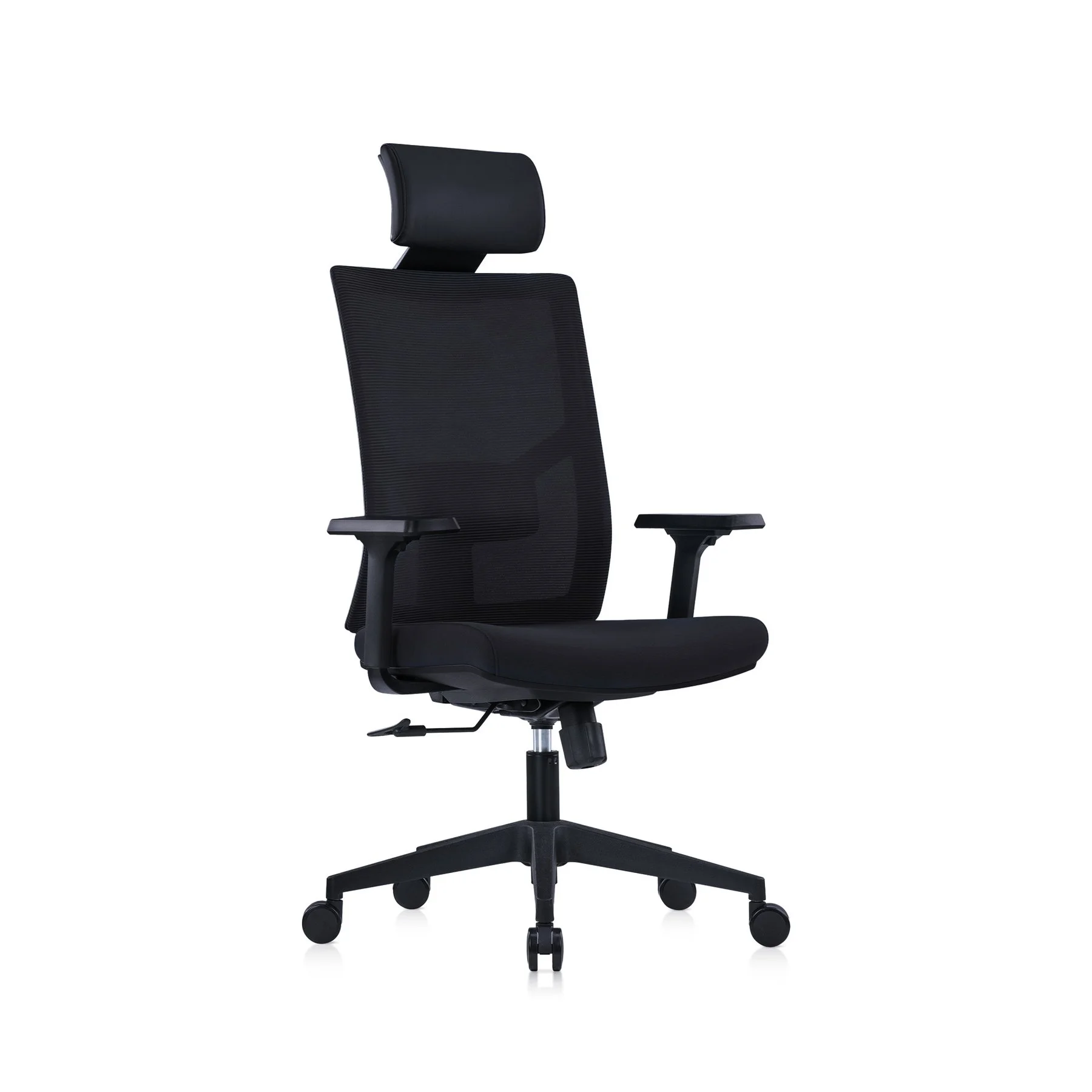 Ергономичен стол RFG Snow Black HB, дамаска и меш, Multi-function механизъм, до 120 kg, черна седалка, черна облегалка