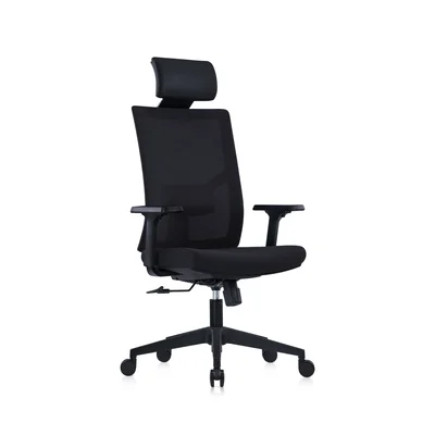 Ергономичен стол RFG Snow Black HB, дамаска и меш, Multi-function механизъм, до 120 kg, черна седалка, черна облегалка