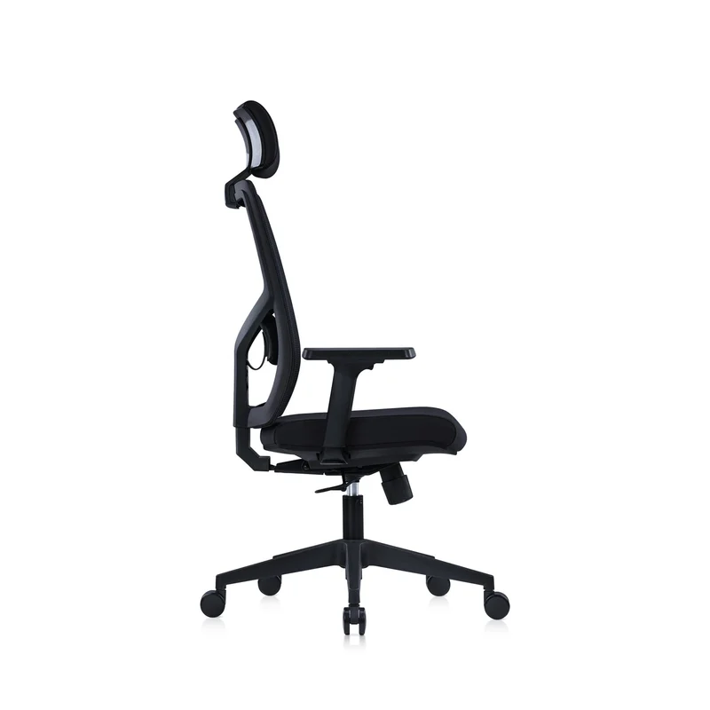 Ергономичен стол RFG Snow Black HB, дамаска и меш, Multi-function механизъм, до 120 kg, черна седалка, черна облегалка