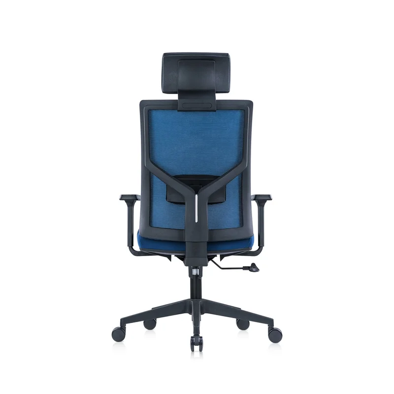 Ергономичен стол RFG Snow Black HB, дамаска и меш, Multi-function механизъм, до 120 kg, тъмносиня седалка, тъмносиня облегалка