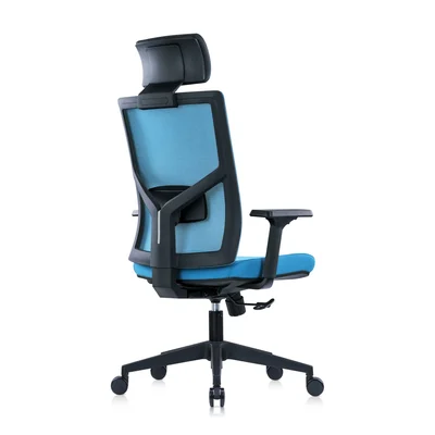 Директорски стол RFG Snow Black HB, дамаска и меш, Multi-function механизъм, до 120 kg, светлосиня седалка, светлосиня облегалка