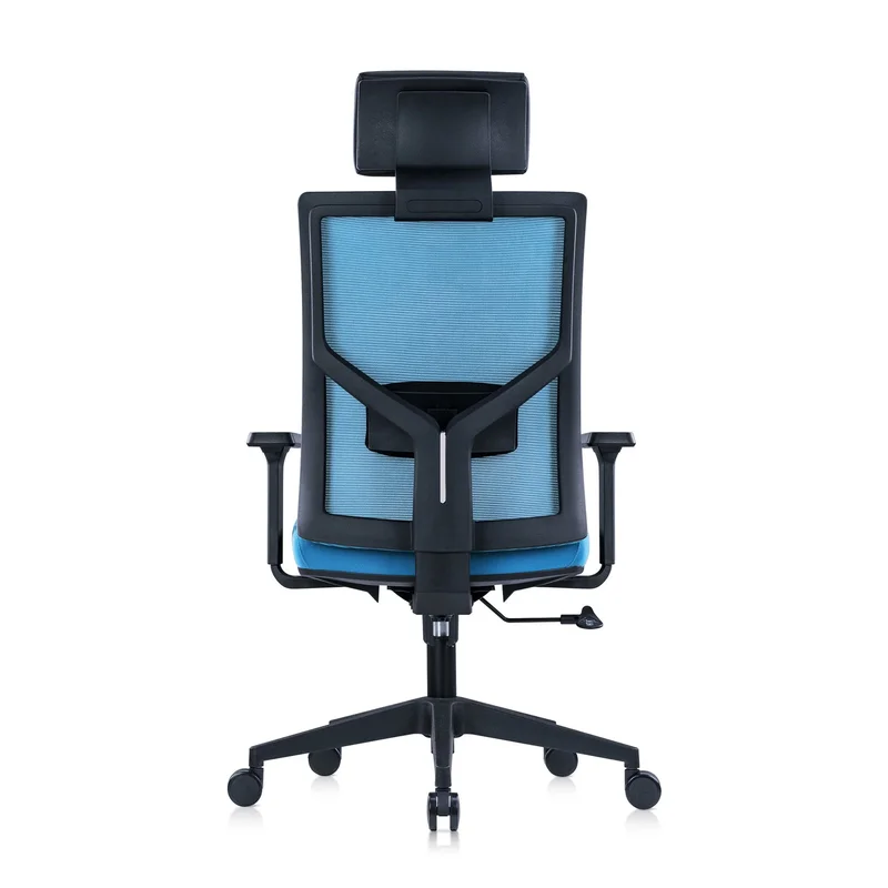 Директорски стол RFG Snow Black HB, дамаска и меш, Multi-function механизъм, до 120 kg, светлосиня седалка, светлосиня облегалка