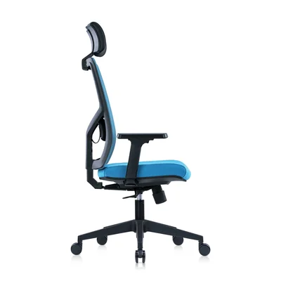 Директорски стол RFG Snow Black HB, дамаска и меш, Multi-function механизъм, до 120 kg, светлосиня седалка, светлосиня облегалка