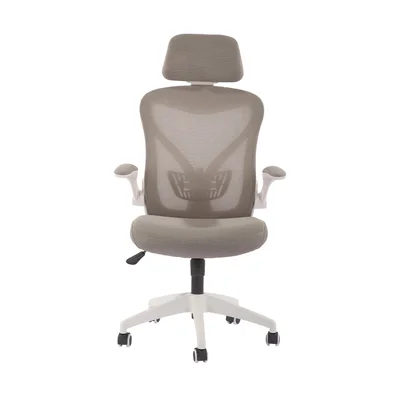 Директорски стол RFG Jolly White HB, дамаска и меш, Tilt механизъм, полипропиленова основа, до 120 kg, сив
