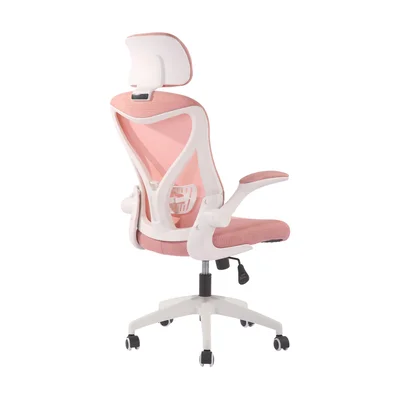 Директорски стол RFG Jolly White HB, дамаска и меш, Tilt механизъм, полипропиленова основа, до 120 kg, розов