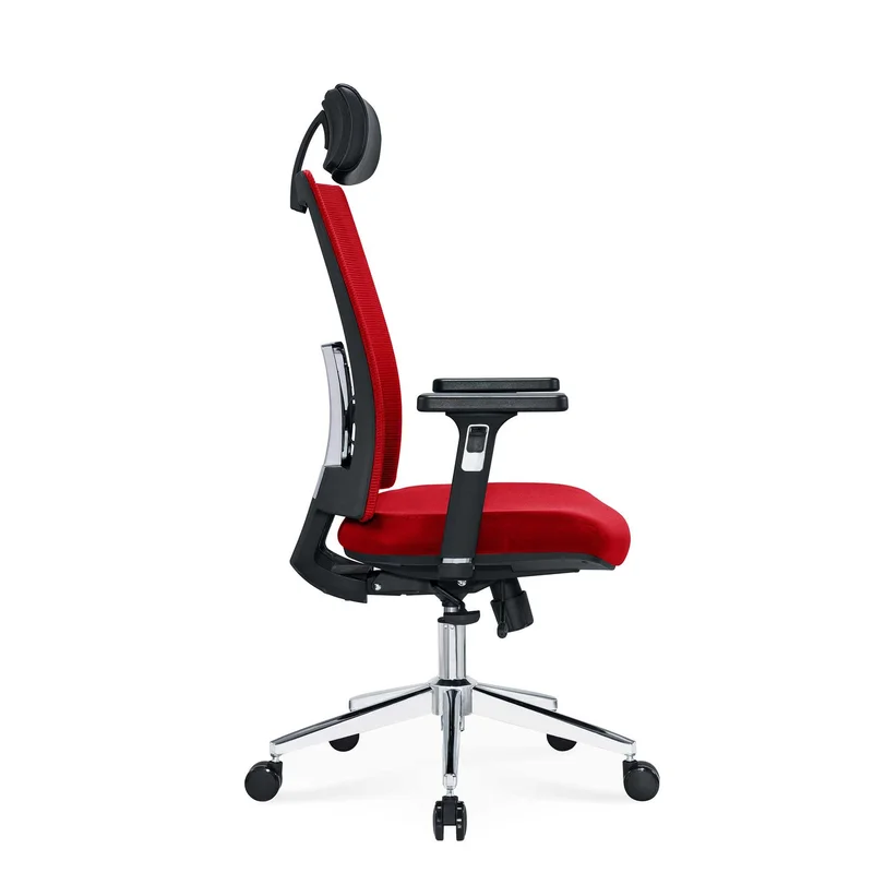Ергономичен стол RFG Luxe Chrome HB, дамаска и меш, Multi-function механизъм, до 120 kg, червен