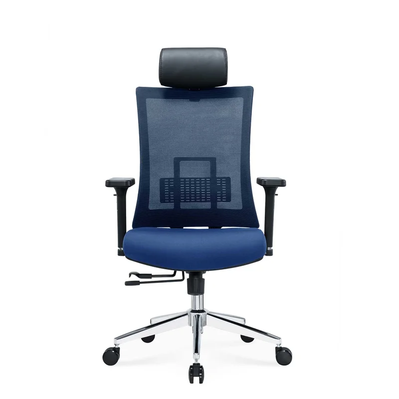 Ергономичен стол RFG Luxe Chrome HB, дамаска и меш, Multi-function механизъм, до 120 kg, син
