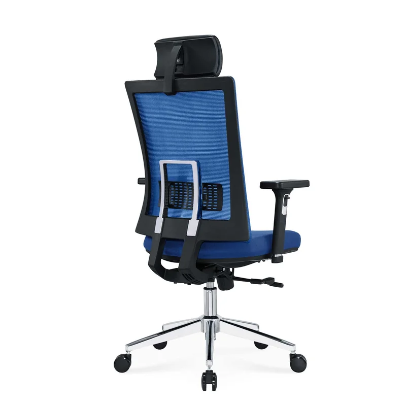 Ергономичен стол RFG Luxe Chrome HB, дамаска и меш, Multi-function механизъм, до 120 kg, син
