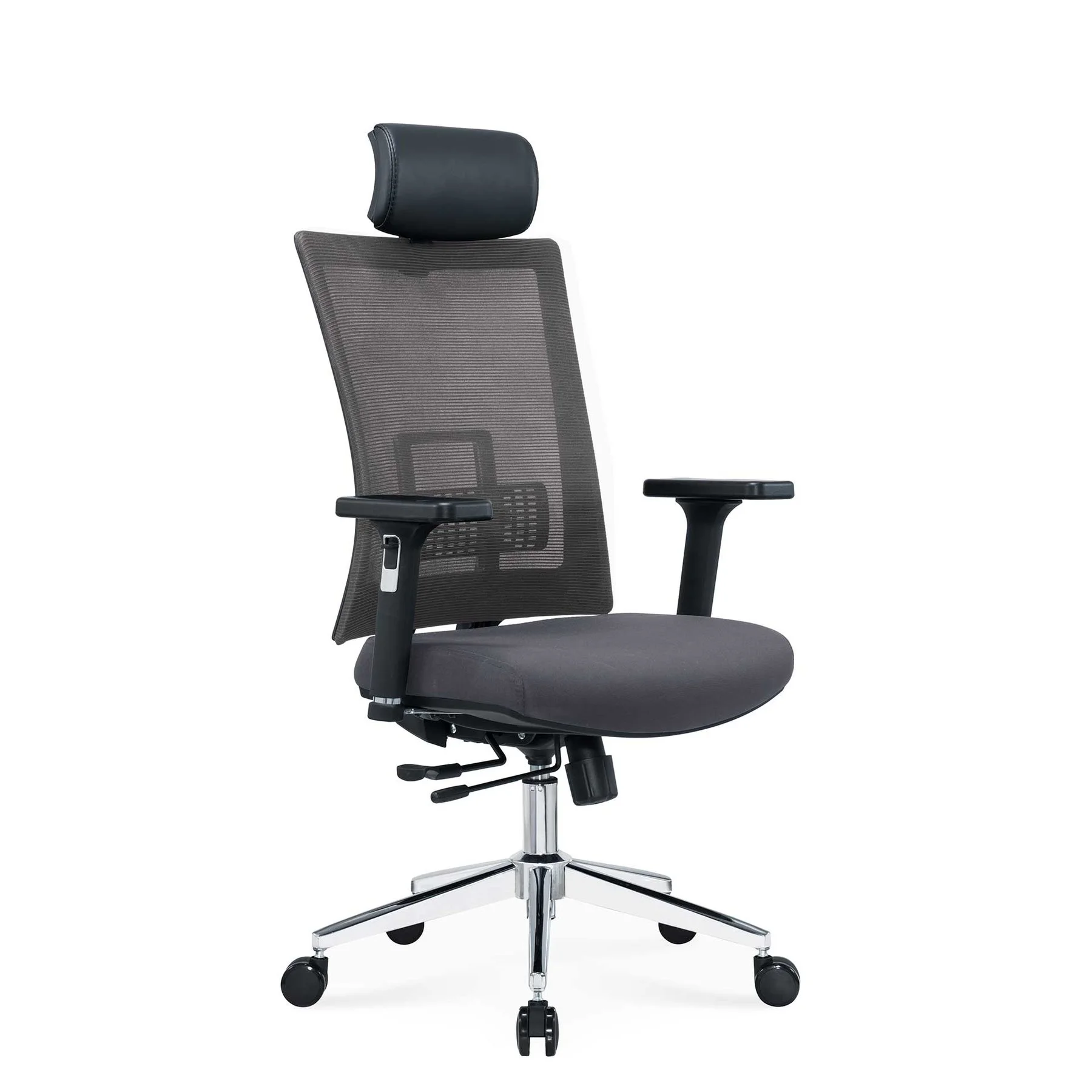Ергономичен стол RFG Luxe Chrome HB, дамаска и меш, Multi-function механизъм, до 120 kg, сив