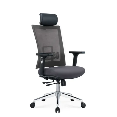 Ергономичен стол RFG Luxe Chrome HB, дамаска и меш, Multi-function механизъм, до 120 kg, сив