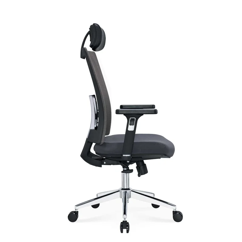 Ергономичен стол RFG Luxe Chrome HB, дамаска и меш, Multi-function механизъм, до 120 kg, сив