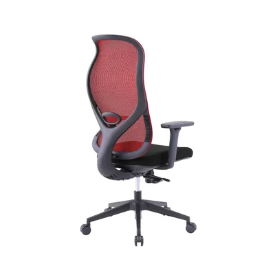 Ергономичен стол RFG STAR HB, дамаска и меш, Synchronous механизъм, до 150 kg, черна седалка, червена облегалка