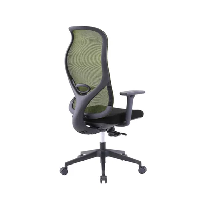 Ергономичен стол RFG STAR HB, дамаска и меш, Synchronous механизъм, до 150 kg, черна седалка, зелена облегалка