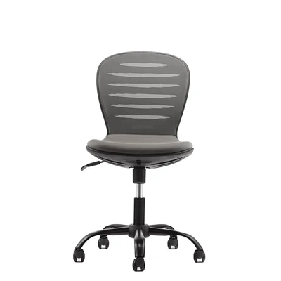 Детски стол RFG Flexy Black, дамаска и меш, сива седалка, сива облегалка