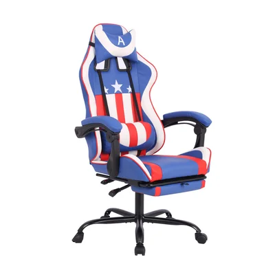 Геймърски стол RFG Max Game, екокожа, Multi-function механизъм, метална основа, до 150 kg, син и бял