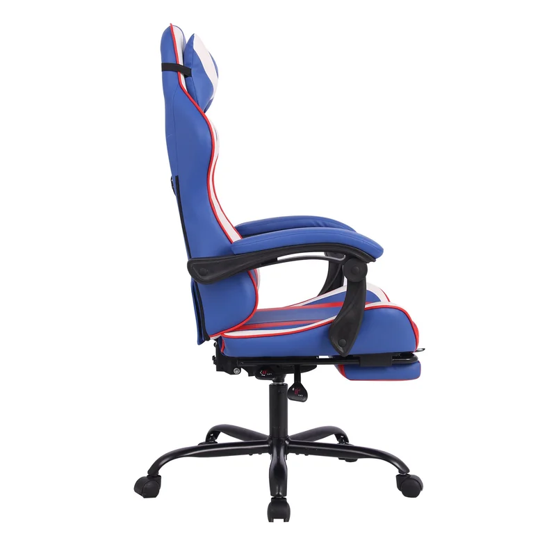 Геймърски стол RFG Max Game, екокожа, Multi-function механизъм, метална основа, до 150 kg, син и бял