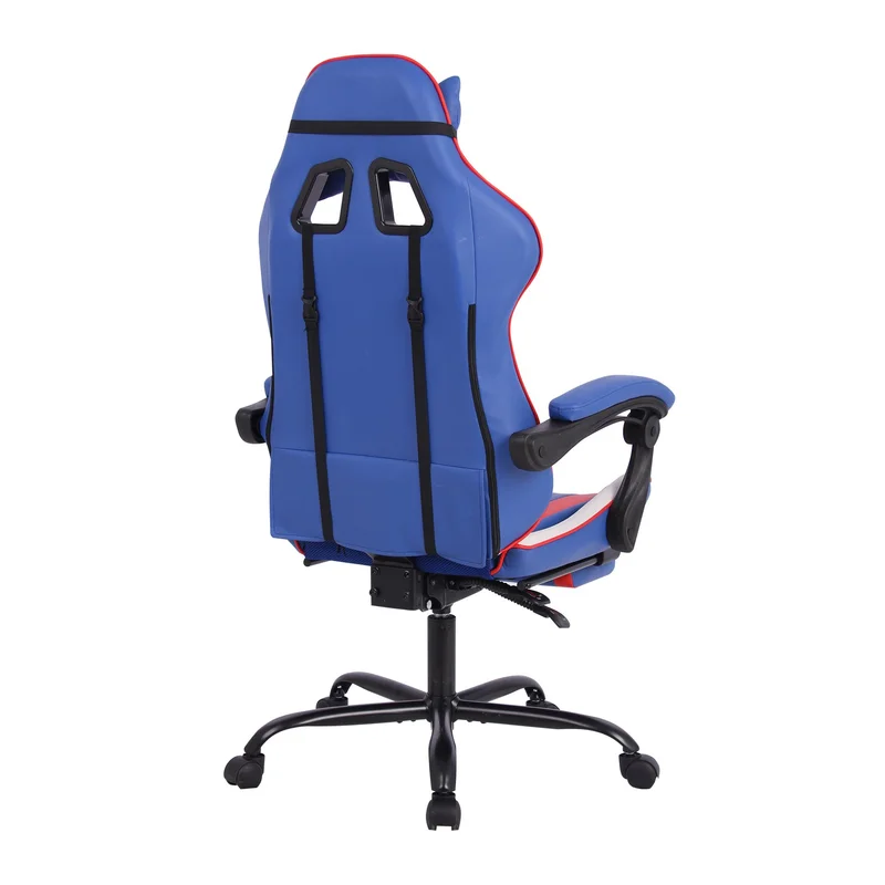 Геймърски стол RFG Max Game, екокожа, Multi-function механизъм, метална основа, до 150 kg, син и бял
