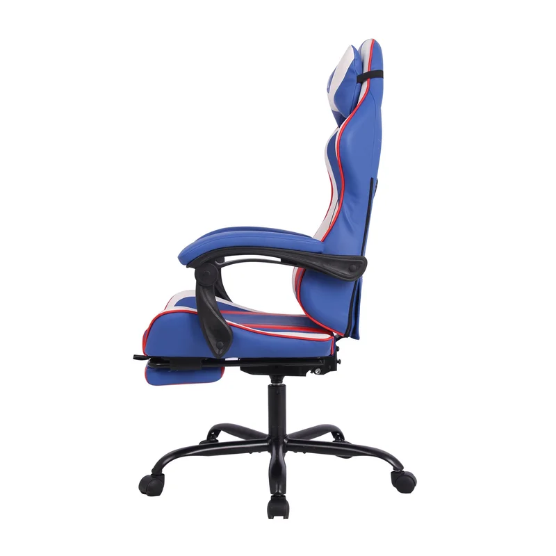 Геймърски стол RFG Max Game, екокожа, Multi-function механизъм, метална основа, до 150 kg, син и бял