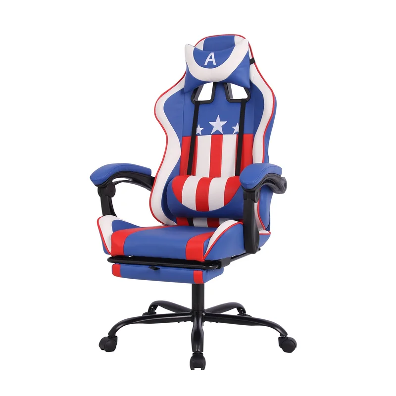Геймърски стол RFG Max Game, екокожа, Multi-function механизъм, метална основа, до 150 kg, син и бял