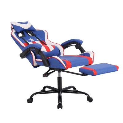 Геймърски стол RFG Max Game, екокожа, Multi-function механизъм, метална основа, до 150 kg, син и бял