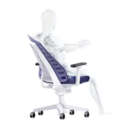 Eргономичен стол Interstuhl Pure PU213, дамаска и меш, Smart-Spring механизъм, до 120 kg, бял/син пастел