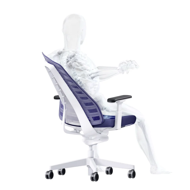 Eргономичен стол Interstuhl Pure PU213, дамаска и меш, Smart-Spring механизъм, до 120 kg, черен/лилав