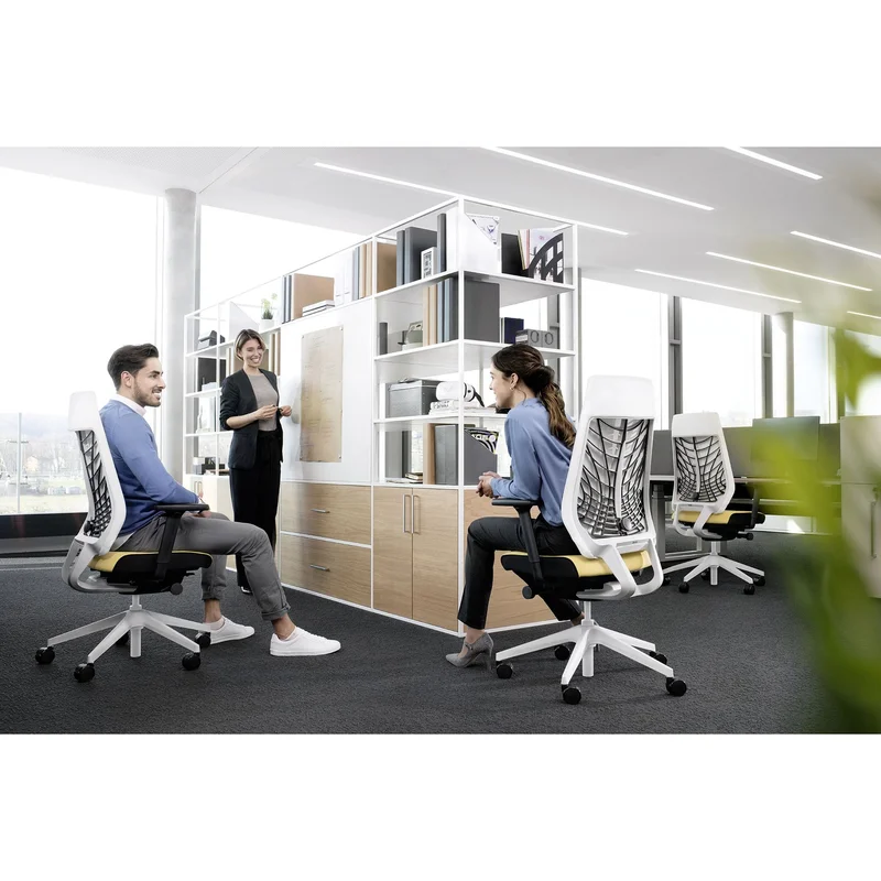 Eргономичен стол Interstuhl Joyce JC267, дамаска и меш, Synchronous механизъм, до 120 kg, светлосив/зелен
