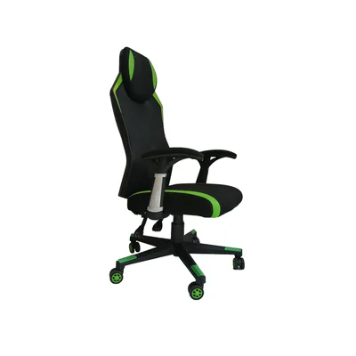 Геймърски стол RFG Soft Game, дамаска и меш, полиамидна основа, до 130 kg, черно-зелен