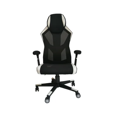 Геймърски стол RFG Soft Game, дамаска и меш, полиамидна основа, до 130 kg, черно-бял
