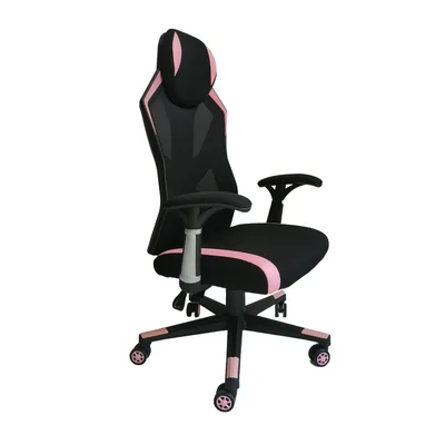 Геймърски стол RFG Soft Game, дамаска и меш, полиамидна основа, до 130 kg, черно-розов