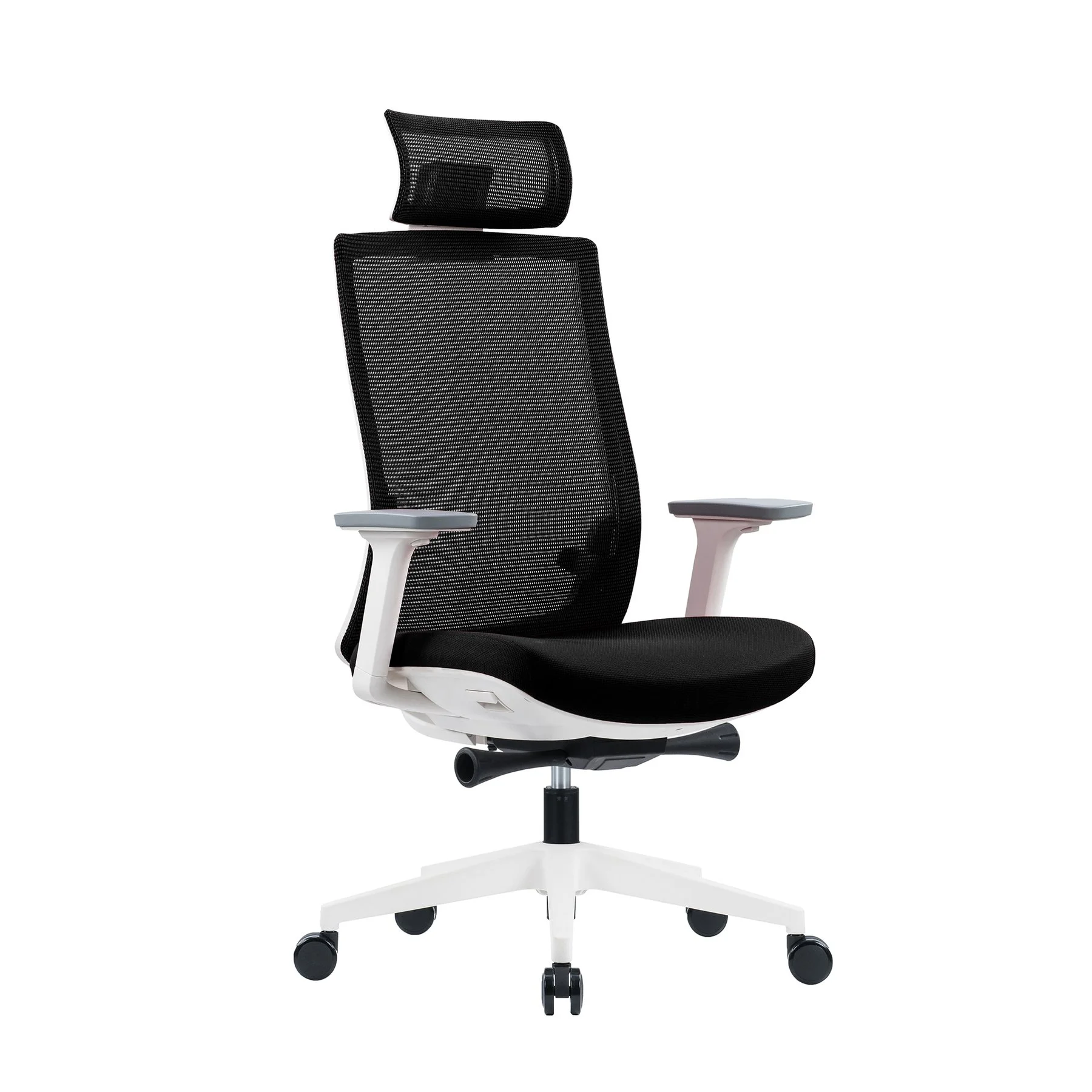 Ергономичен стол RFG Meteor White HB, дамаска и меш, до 130 kg, черна седалка, черна облегалка