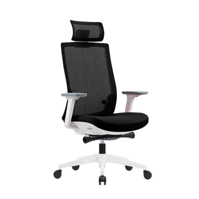 Ергономичен стол RFG Meteor White HB, дамаска и меш, до 130 kg, черна седалка, черна облегалка