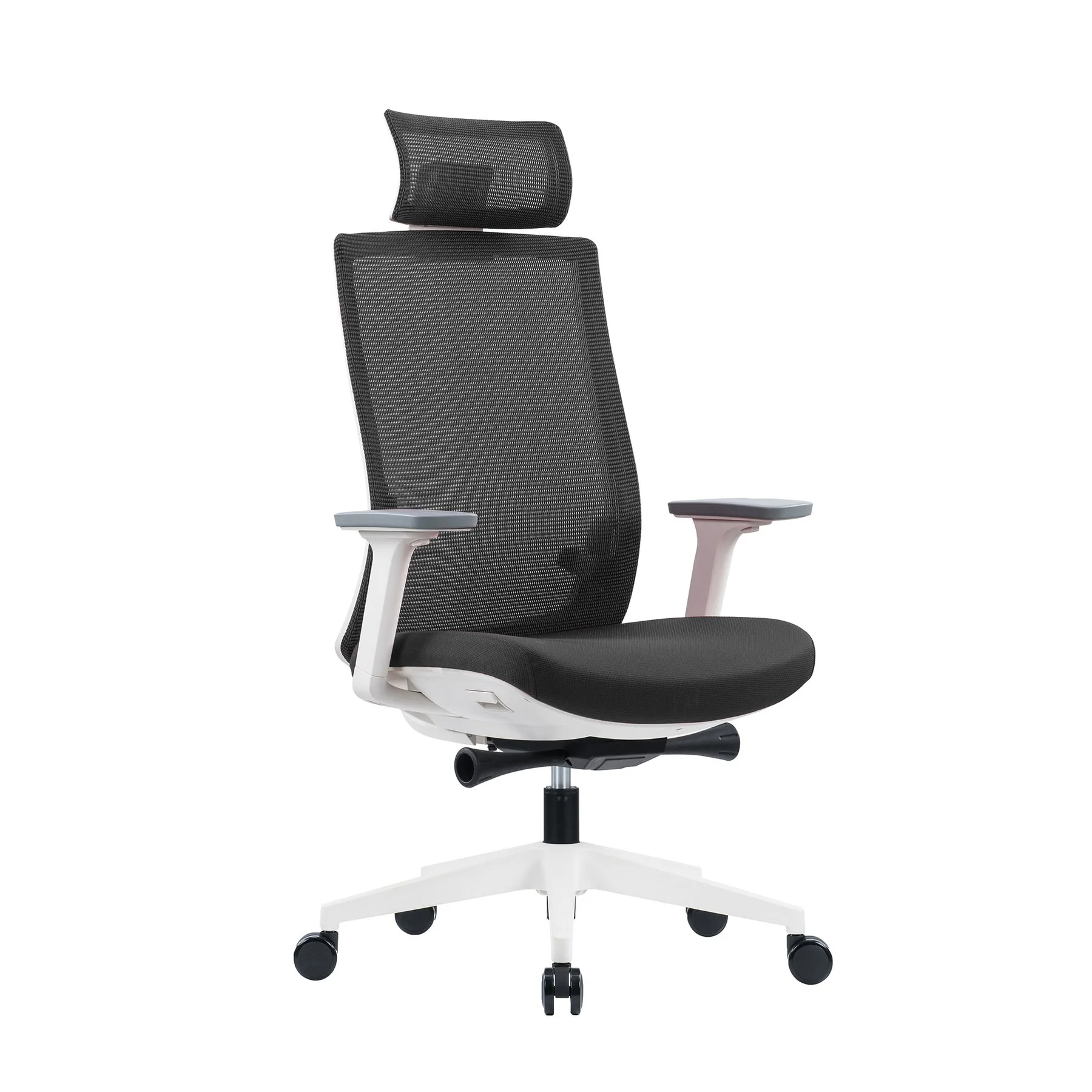Ергономичен стол RFG Meteor White HB, дамаска и меш, до 130 kg, сива седалка, сива облегалка