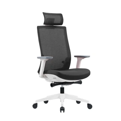 Ергономичен стол RFG Meteor White HB, дамаска и меш, до 130 kg, сива седалка, сива облегалка