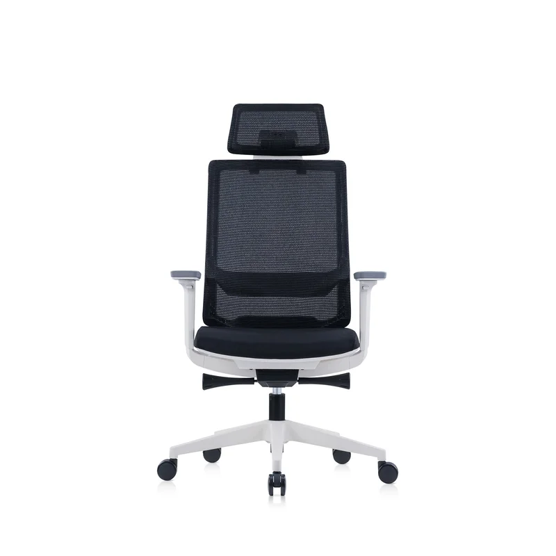 Ергономичен стол RFG Meteor X White HB, дамаска и меш, до 130 kg, черна седалка, черна облегалка