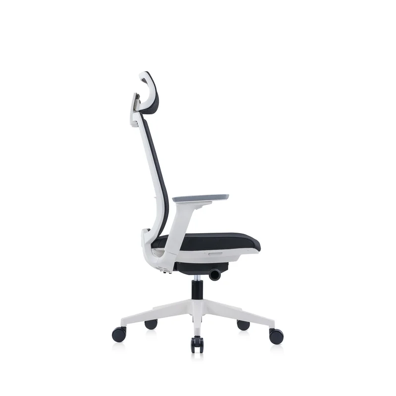 Ергономичен стол RFG Meteor X White HB, дамаска и меш, до 130 kg, черна седалка, черна облегалка