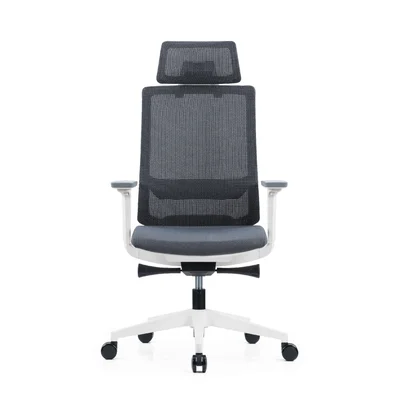 Ергономичен стол RFG Meteor X White HB, дамаска и меш, до 130 kg, сива седалка, сива облегалка