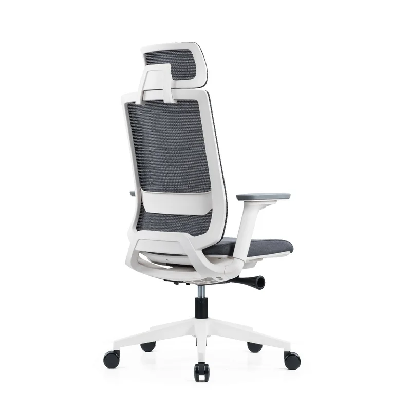 Ергономичен стол RFG Meteor X White HB, дамаска и меш, до 130 kg, сива седалка, сива облегалка