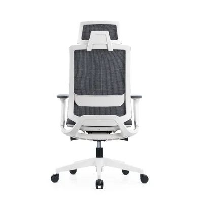 Ергономичен стол RFG Meteor X White HB, дамаска и меш, до 130 kg, сива седалка, сива облегалка