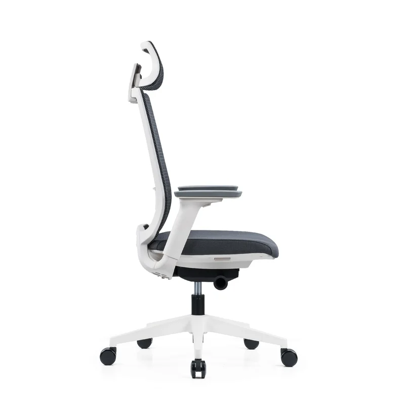 Ергономичен стол RFG Meteor X White HB, дамаска и меш, до 130 kg, сива седалка, сива облегалка