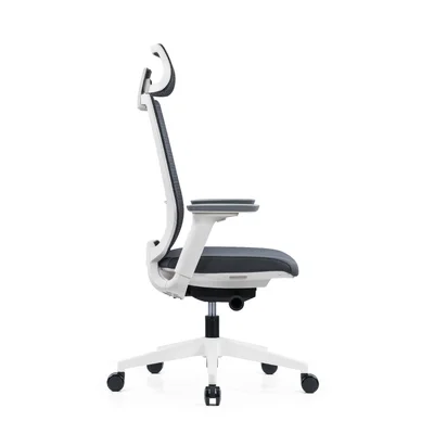 Ергономичен стол RFG Meteor X White HB, дамаска и меш, до 130 kg, сива седалка, сива облегалка