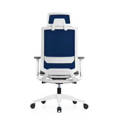 Ергономичен стол RFG Meteor X White HB, дамаска и меш, до 130 kg, сива седалка, синя облегалка
