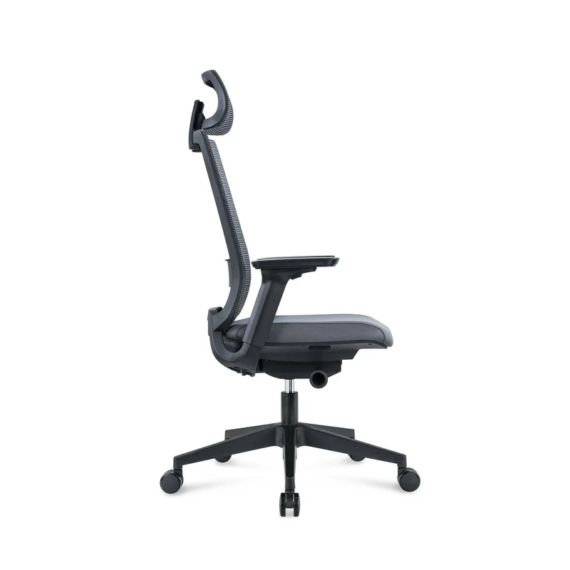 Ергономичен стол RFG Meteor X Black HB, дамаска и меш, до 130 kg, сива седалка, сива облегалка