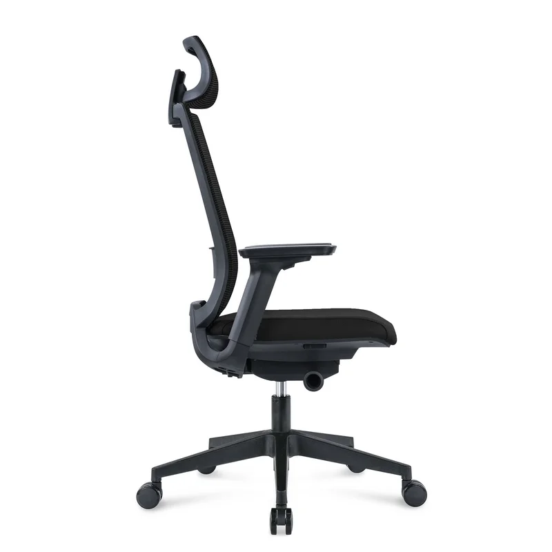 Ергономичен стол RFG Meteor X Black HB, дамаска и меш, до 130 kg, черна седалка, черна облегалка